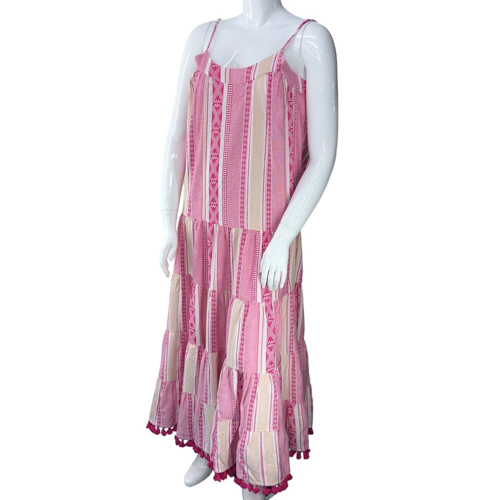 Sur La Vague Womens Size L Dress Pink Tiered Patterned